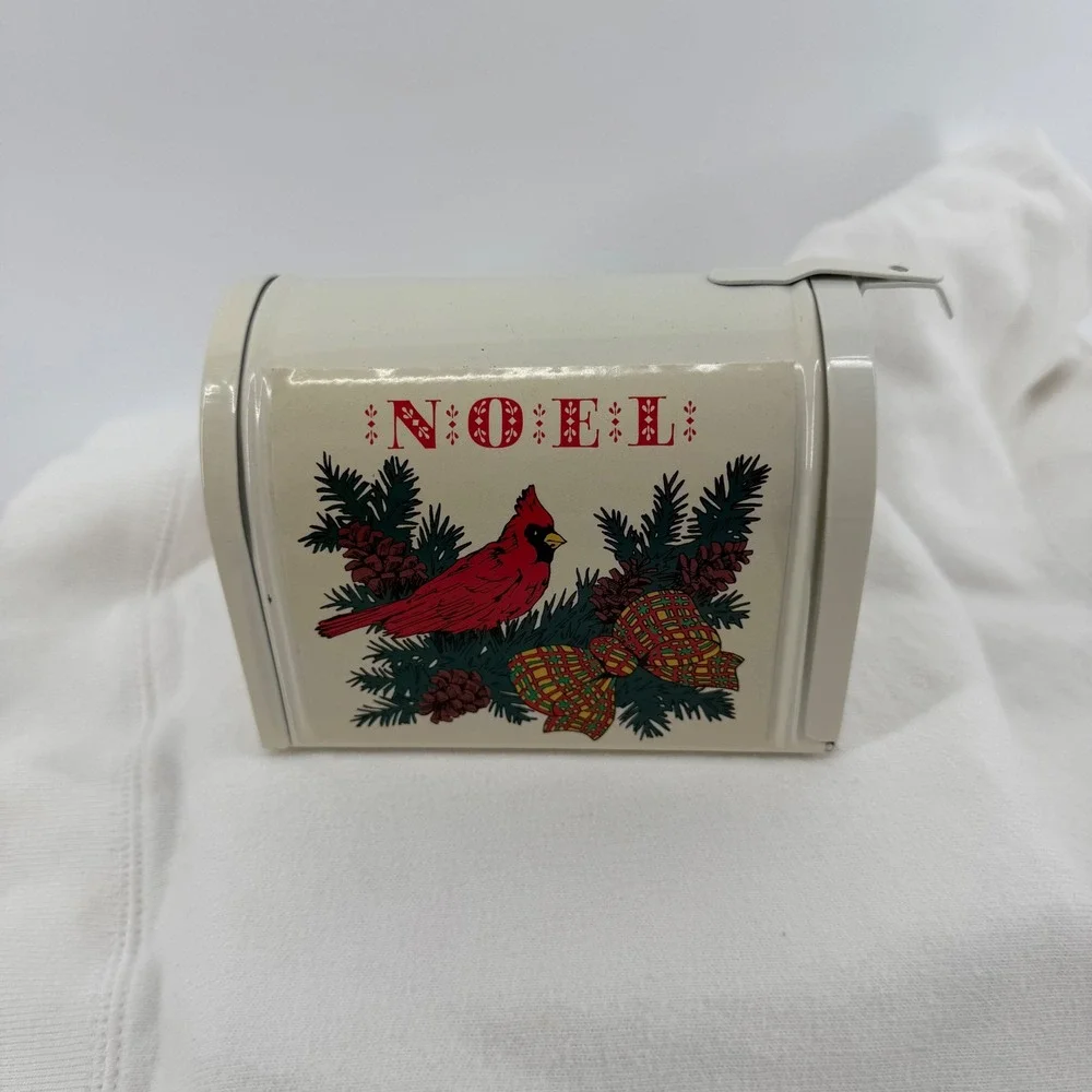 Christmas Tin Mailbox Cardinal‎ Noel Holiday Decor Candy Nut Storage